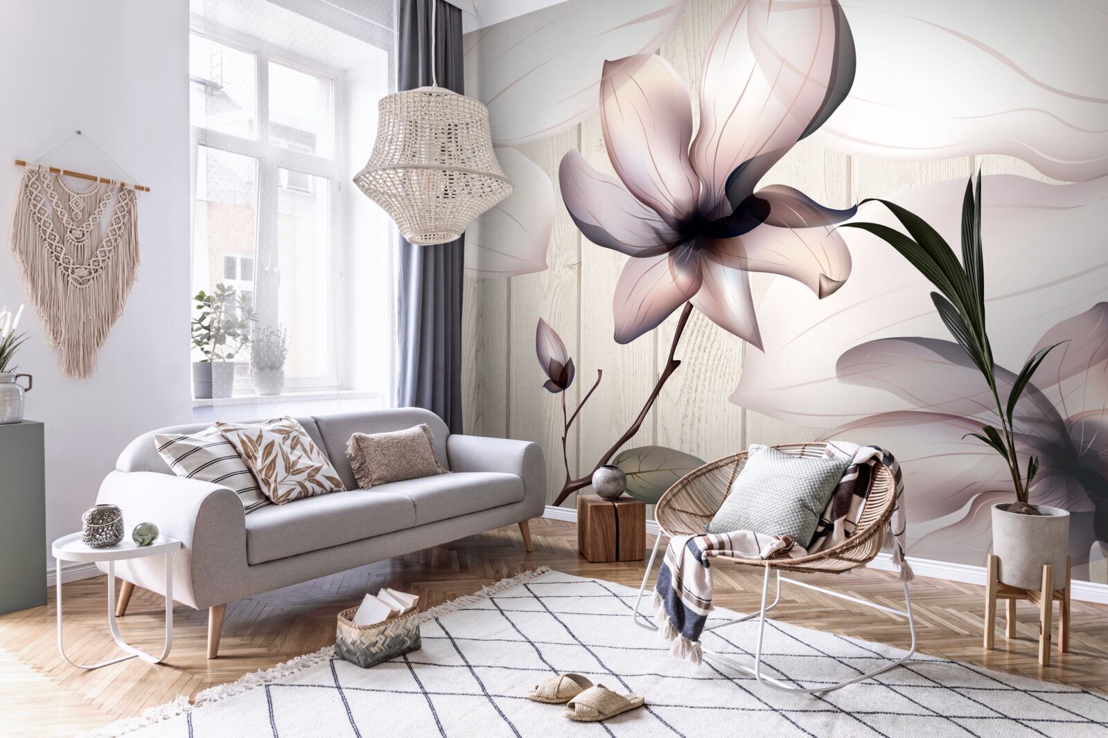 Fototapet flori mari luminoase pe un copac