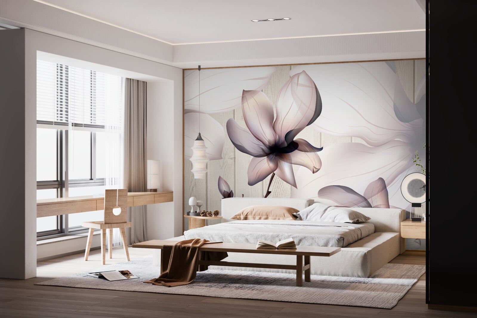 Fototapet flori mari luminoase pe un copac