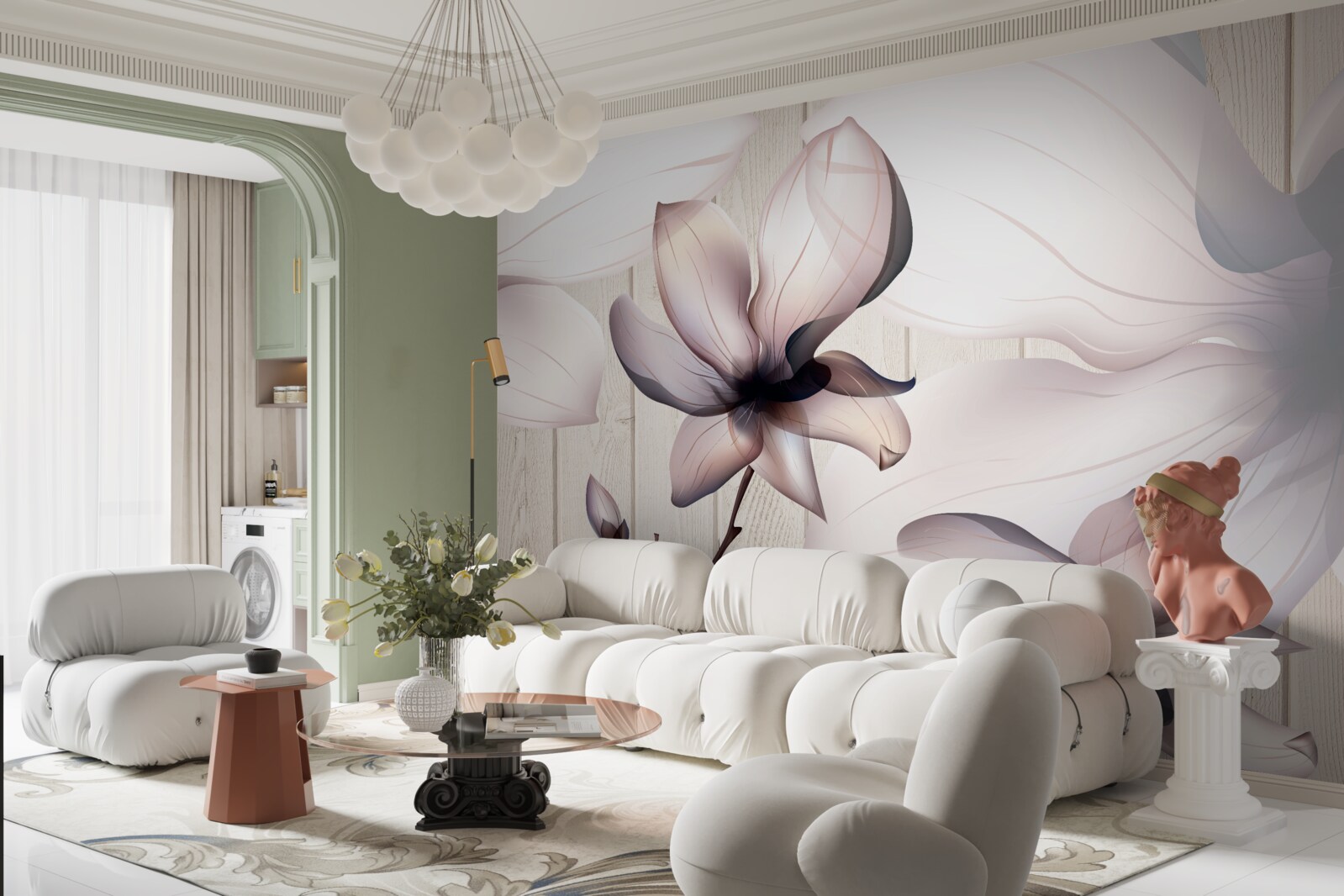 Fototapet flori mari luminoase pe un copac