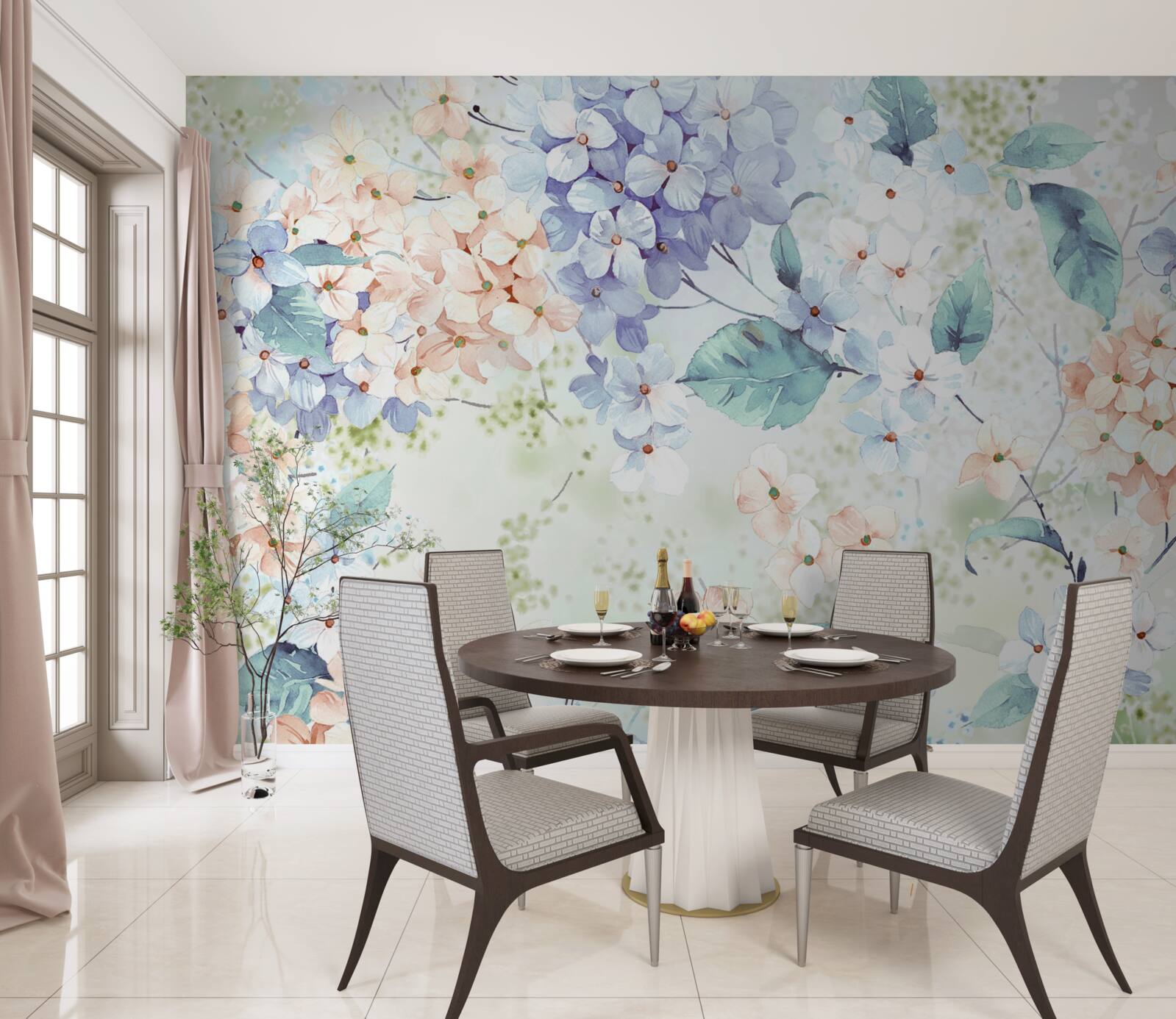 Fototapet florile de hortensie înfloresc strălucitor primăvara