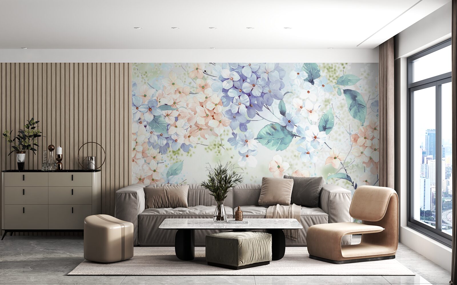 Fototapet florile de hortensie înfloresc strălucitor primăvara