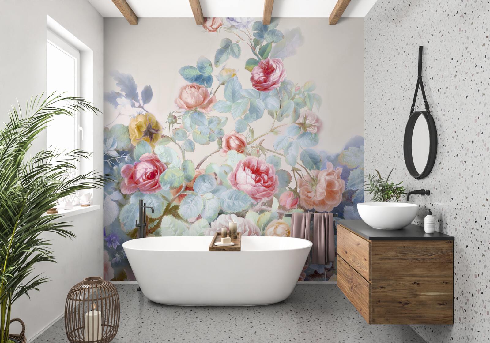 Fototapet muguri de trandafir pictați în acuarelă