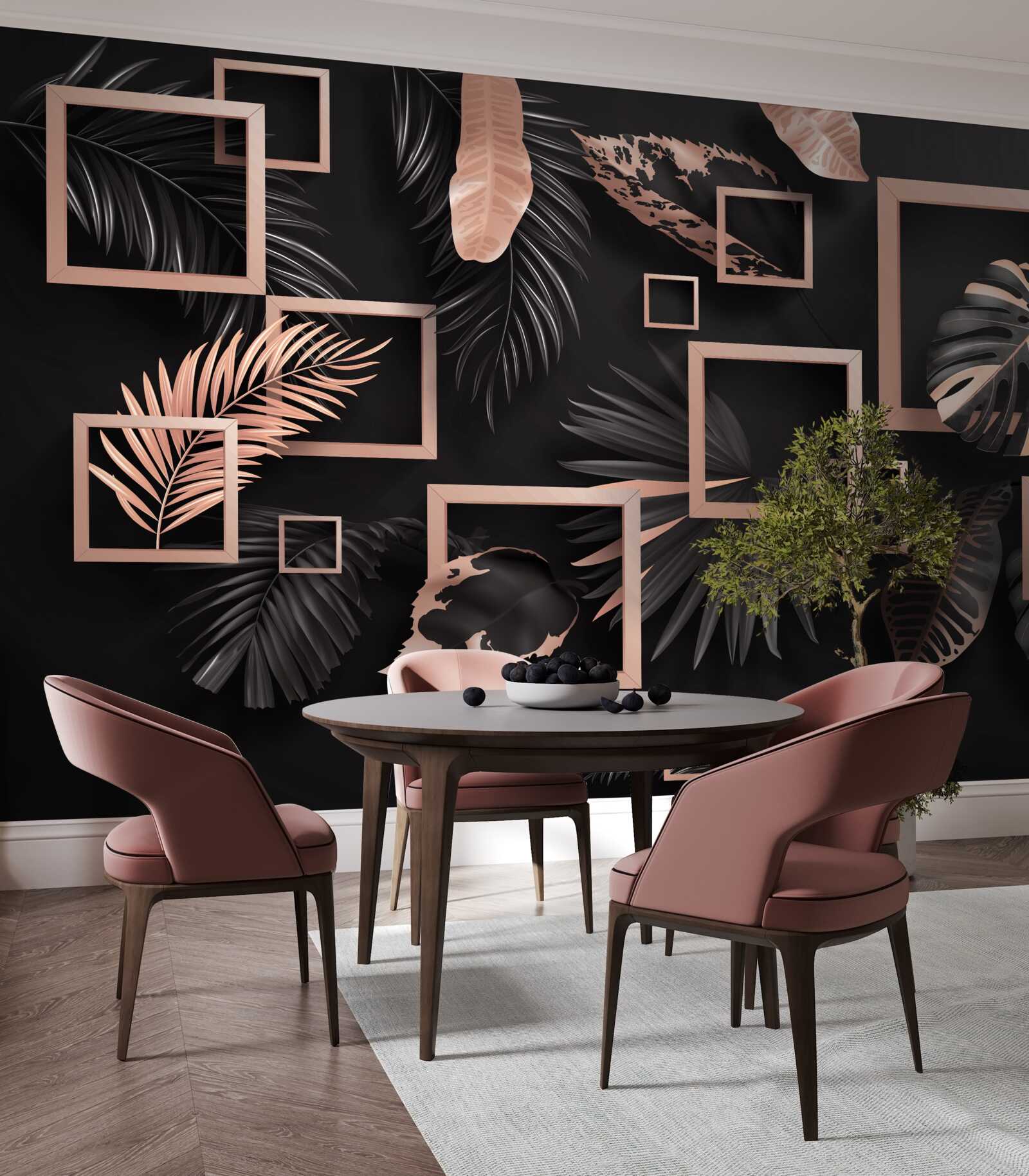 Fototapet abstracție tropicală în nuanțe de negru și auriu