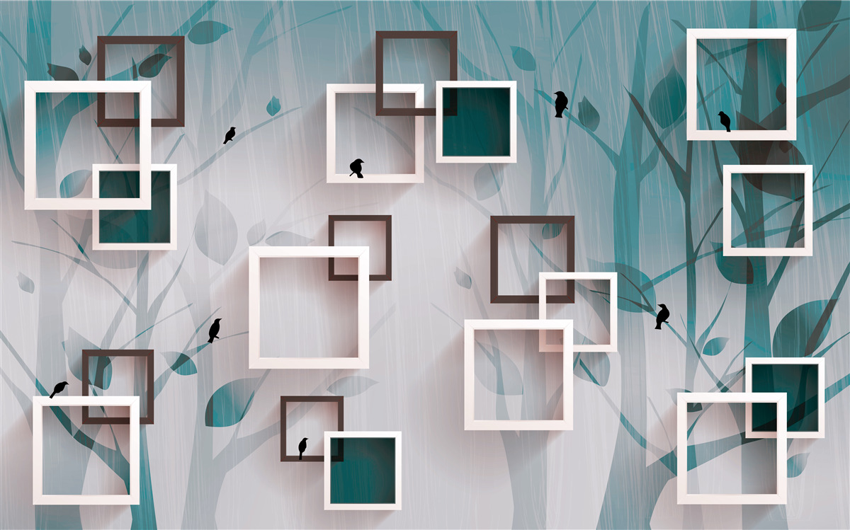 Fototapet pătrate albe ca zăpada pe un fundal de peisaj