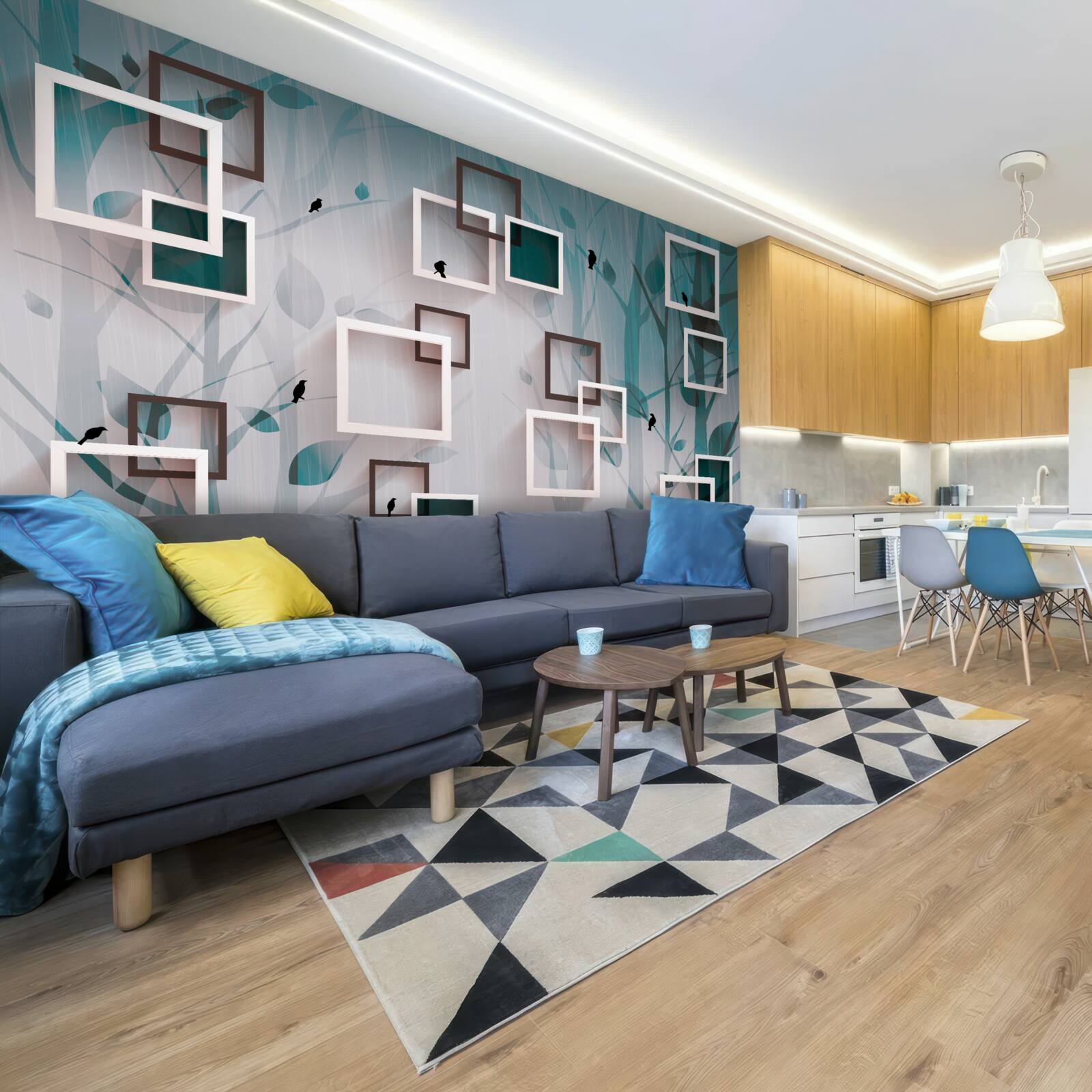 Fototapet pătrate albe ca zăpada pe un fundal de peisaj