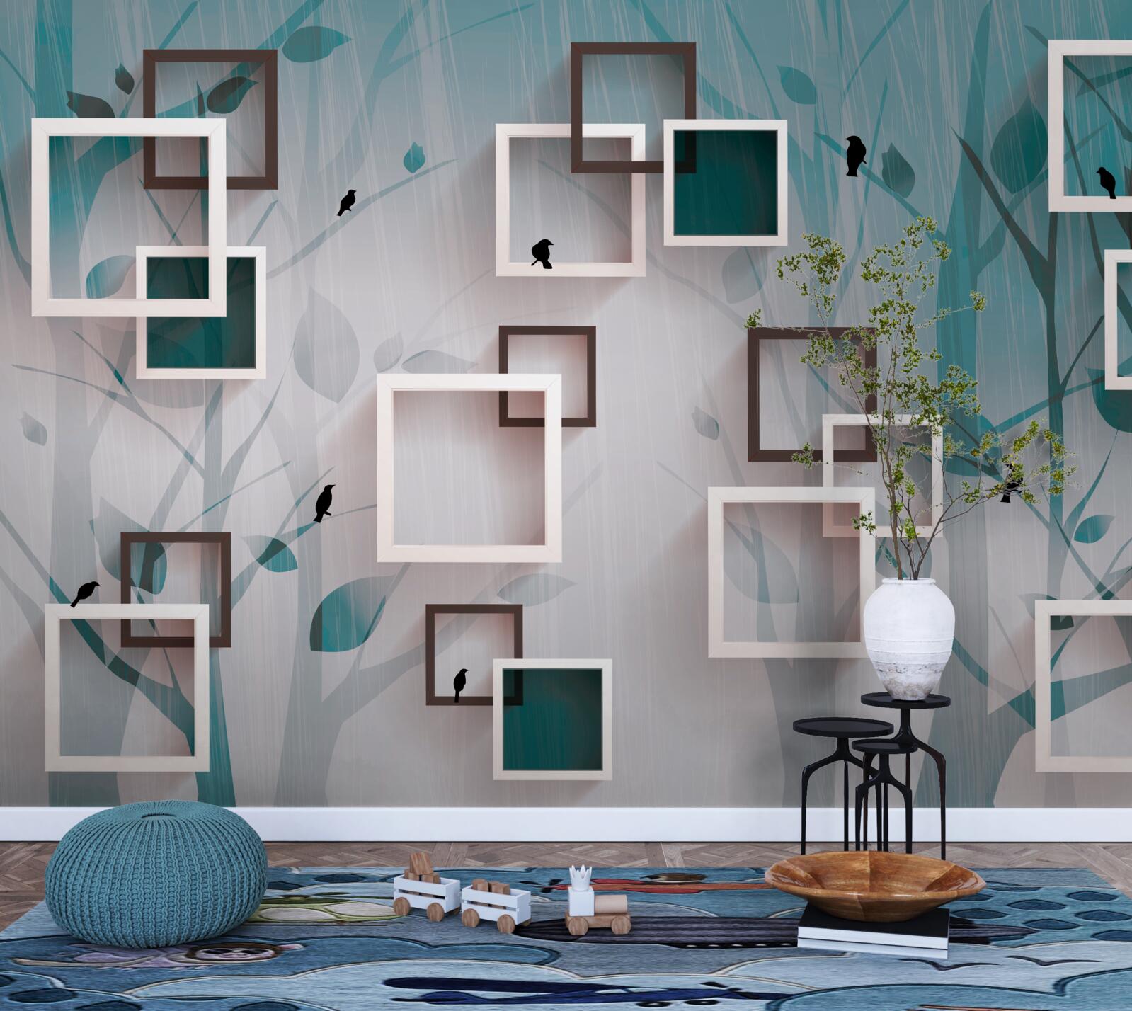 Fototapet pătrate albe ca zăpada pe un fundal de peisaj