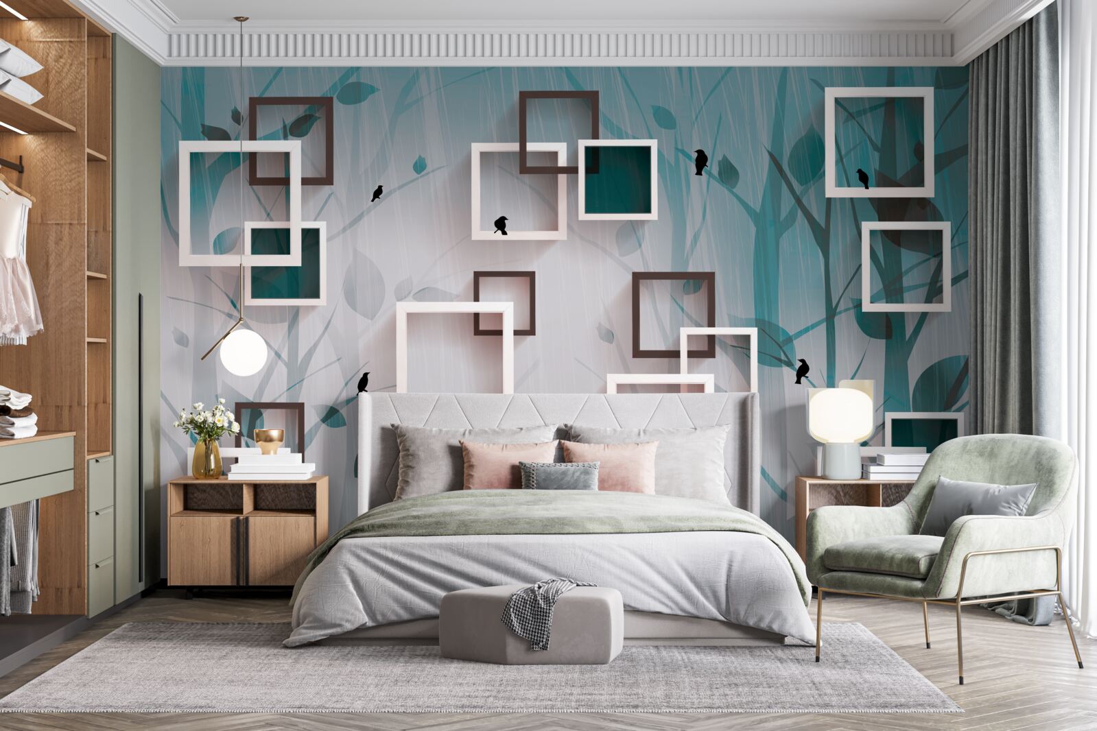 Fototapet pătrate albe ca zăpada pe un fundal de peisaj