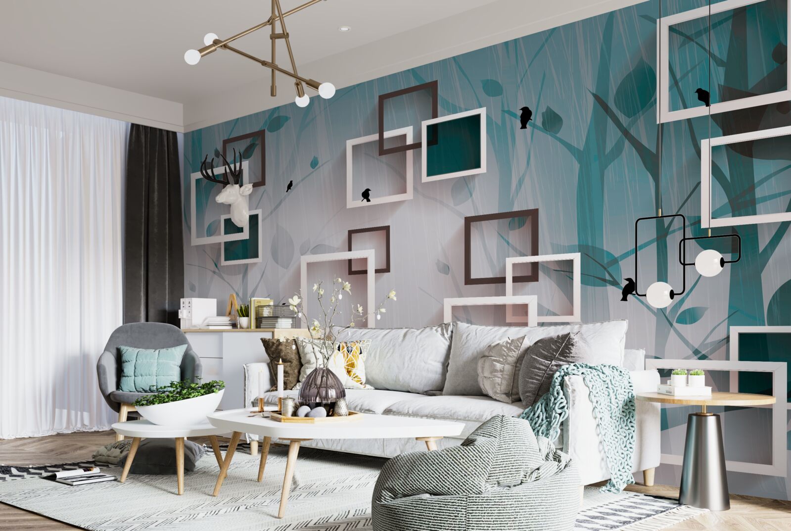 Fototapet pătrate albe ca zăpada pe un fundal de peisaj