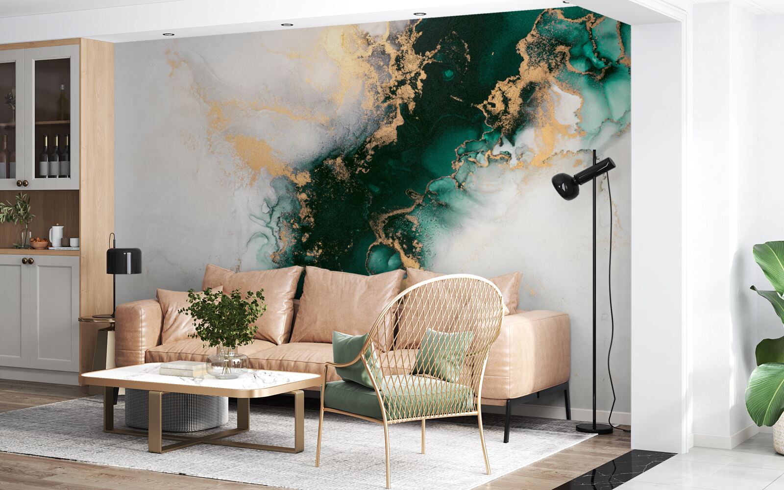 Fototapet marmură albă cu nuanțe de culoarea smaraldului