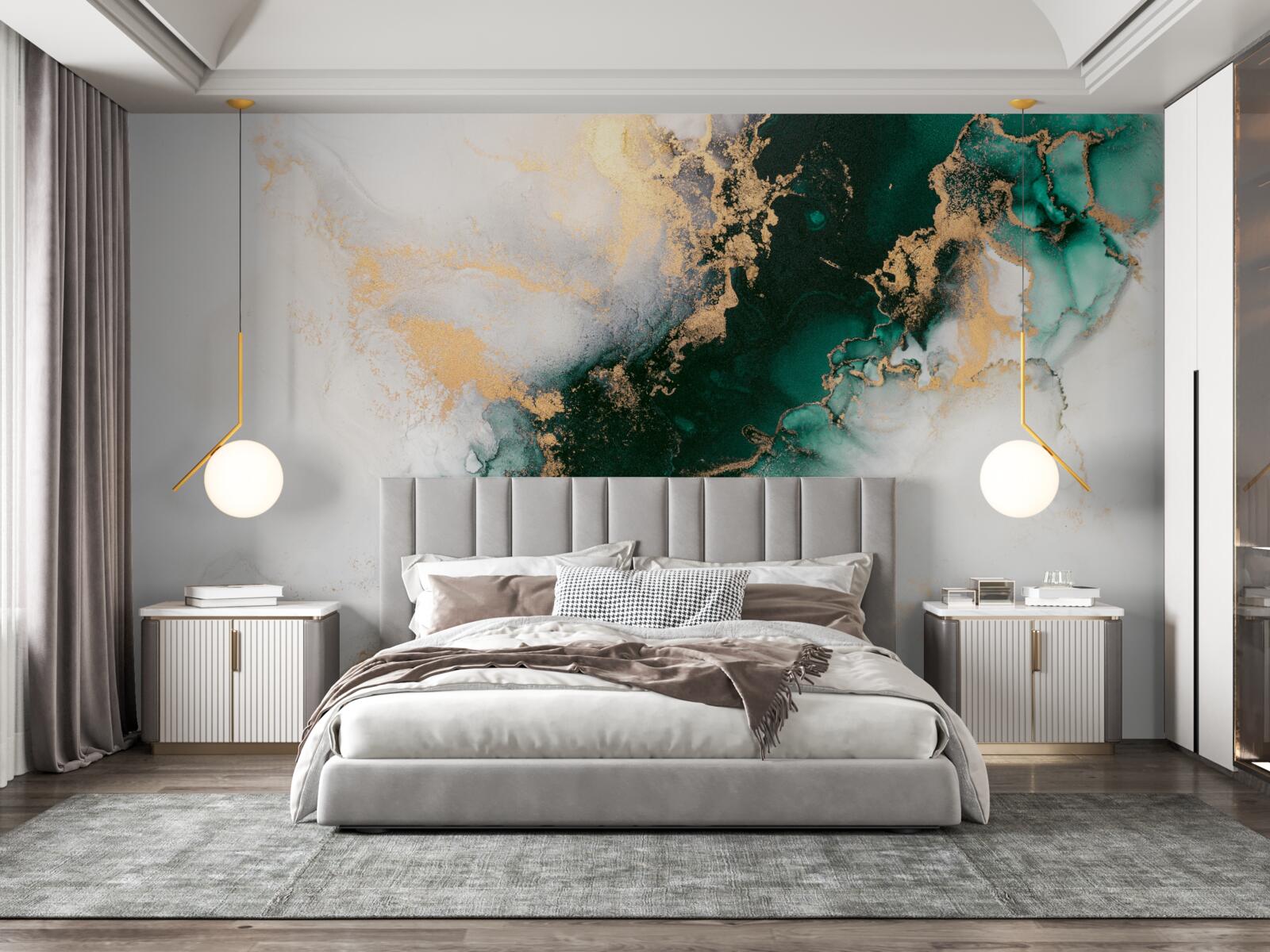 Fototapet marmură albă cu nuanțe de culoarea smaraldului