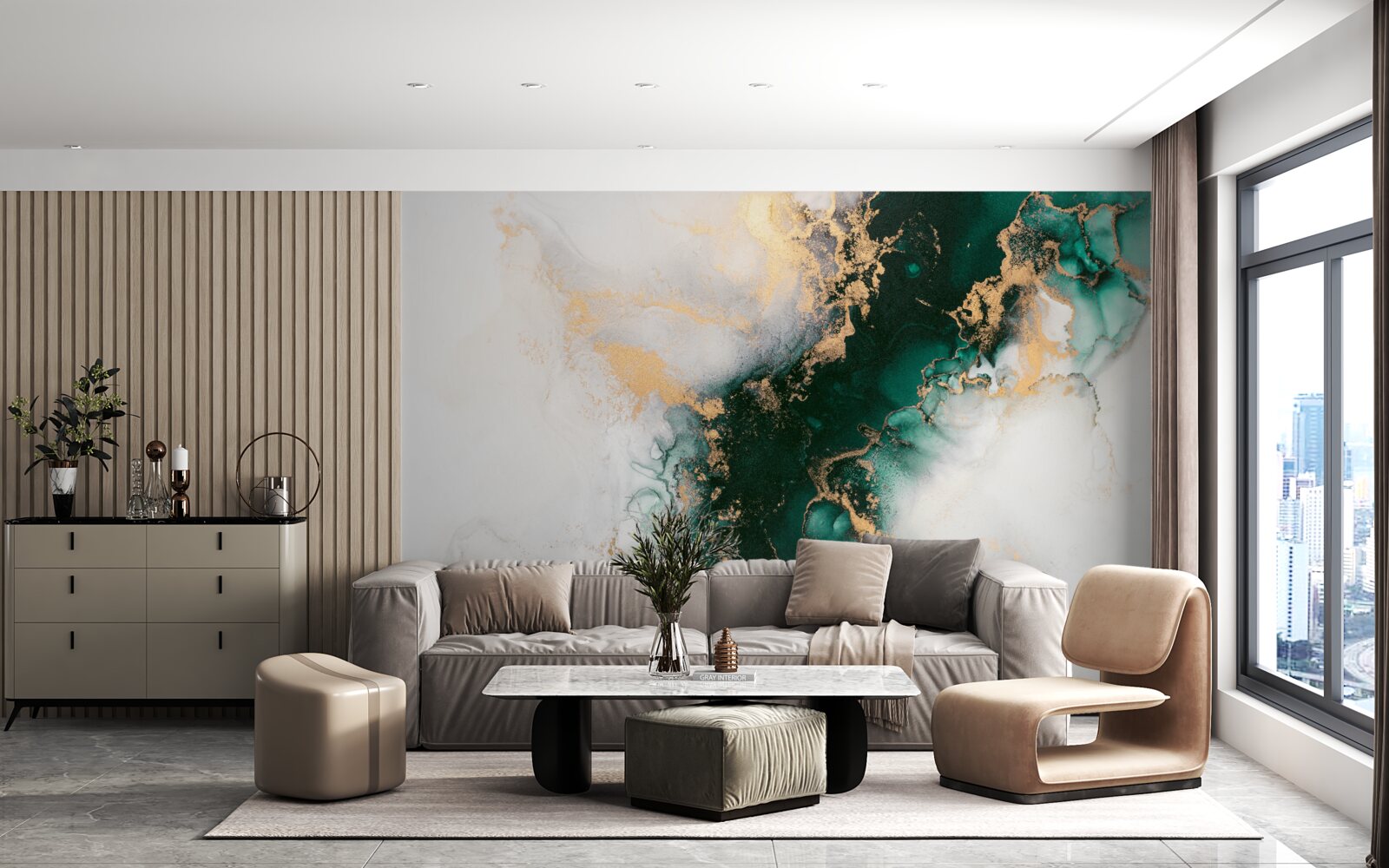 Fototapet marmură albă cu nuanțe de culoarea smaraldului