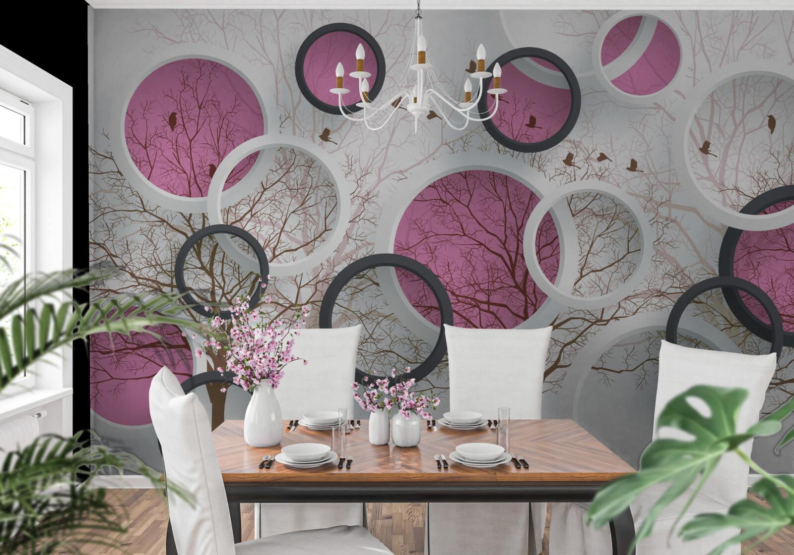 Fototapet cercuri și copaci aleatorii