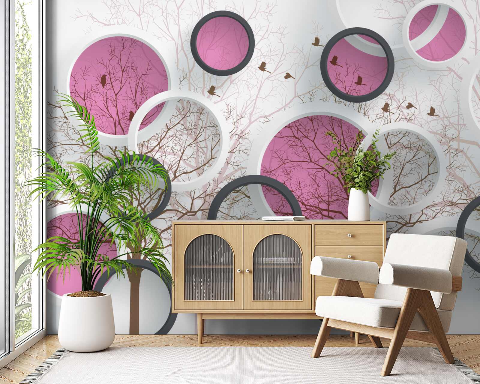 Fototapet cercuri și copaci aleatorii