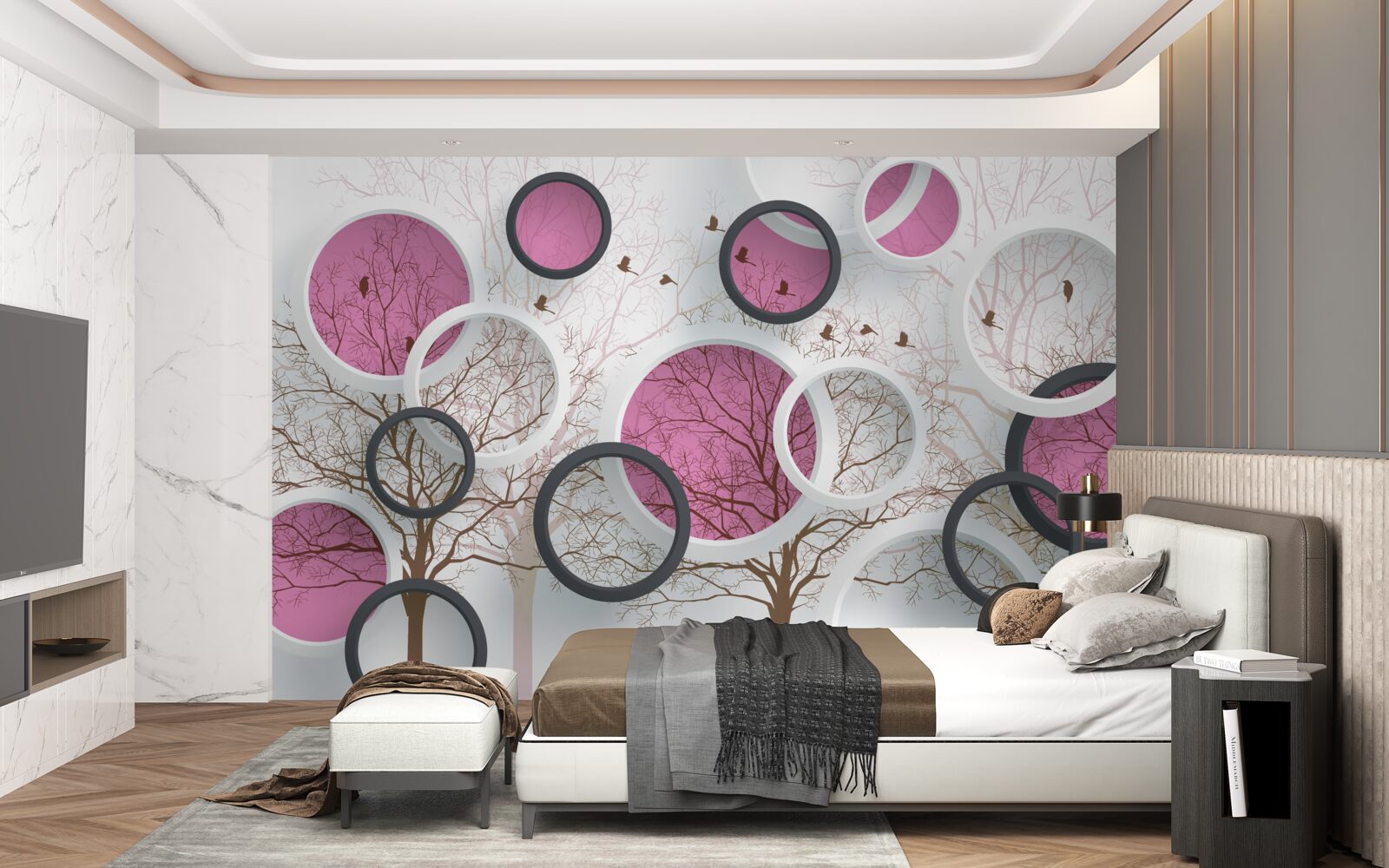 Fototapet cercuri și copaci aleatorii