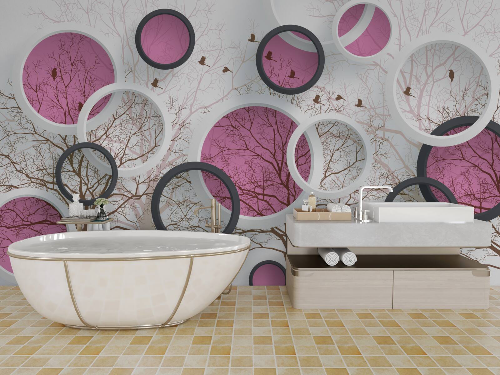 Fototapet cercuri și copaci aleatorii