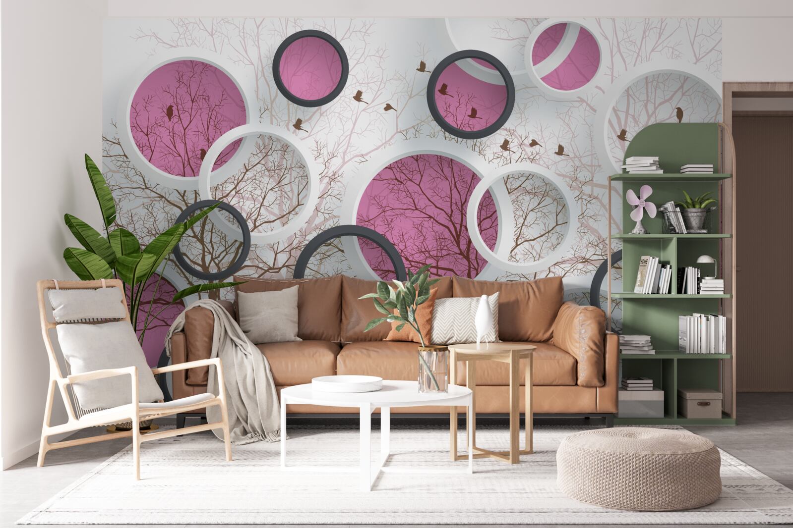 Fototapet cercuri și copaci aleatorii