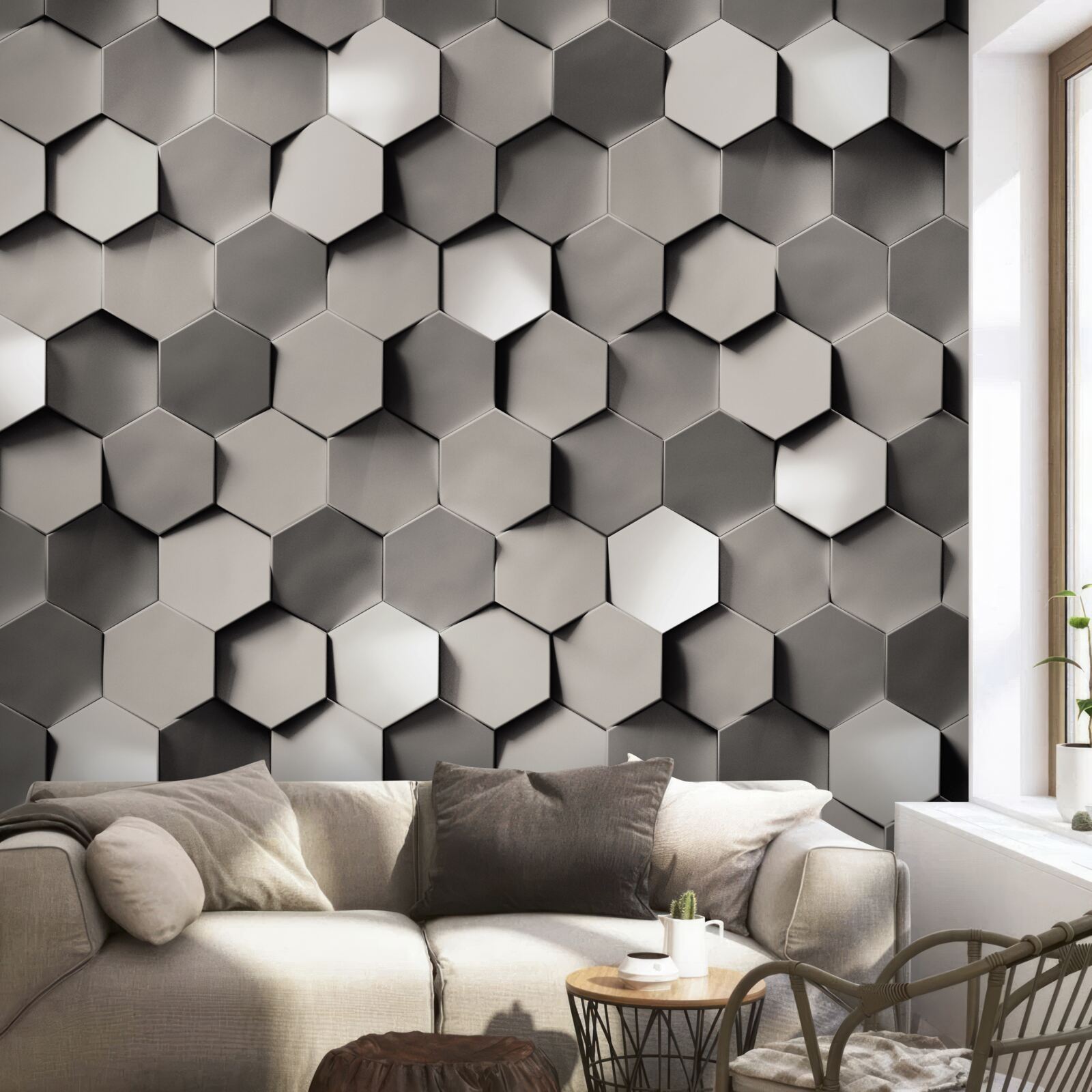 Fototapet pentagoni gri 3d