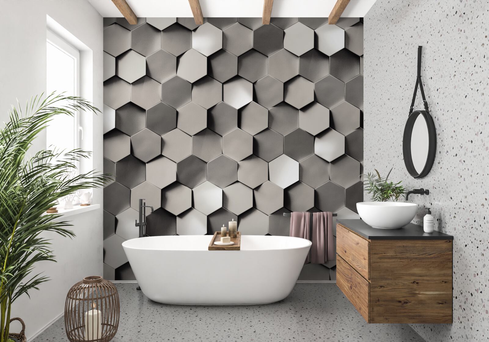 Fototapet pentagoni gri 3d