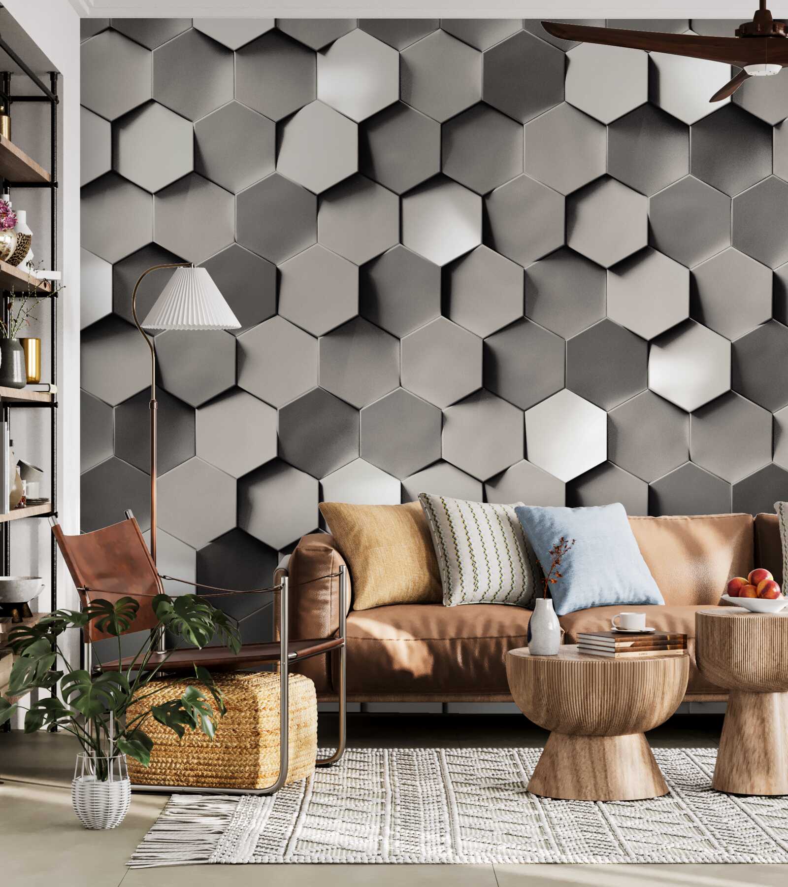 Fototapet pentagoni gri 3d