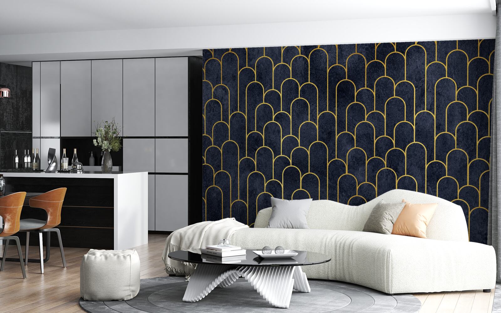 Fototapet coloane semicirculare albastre din bronz