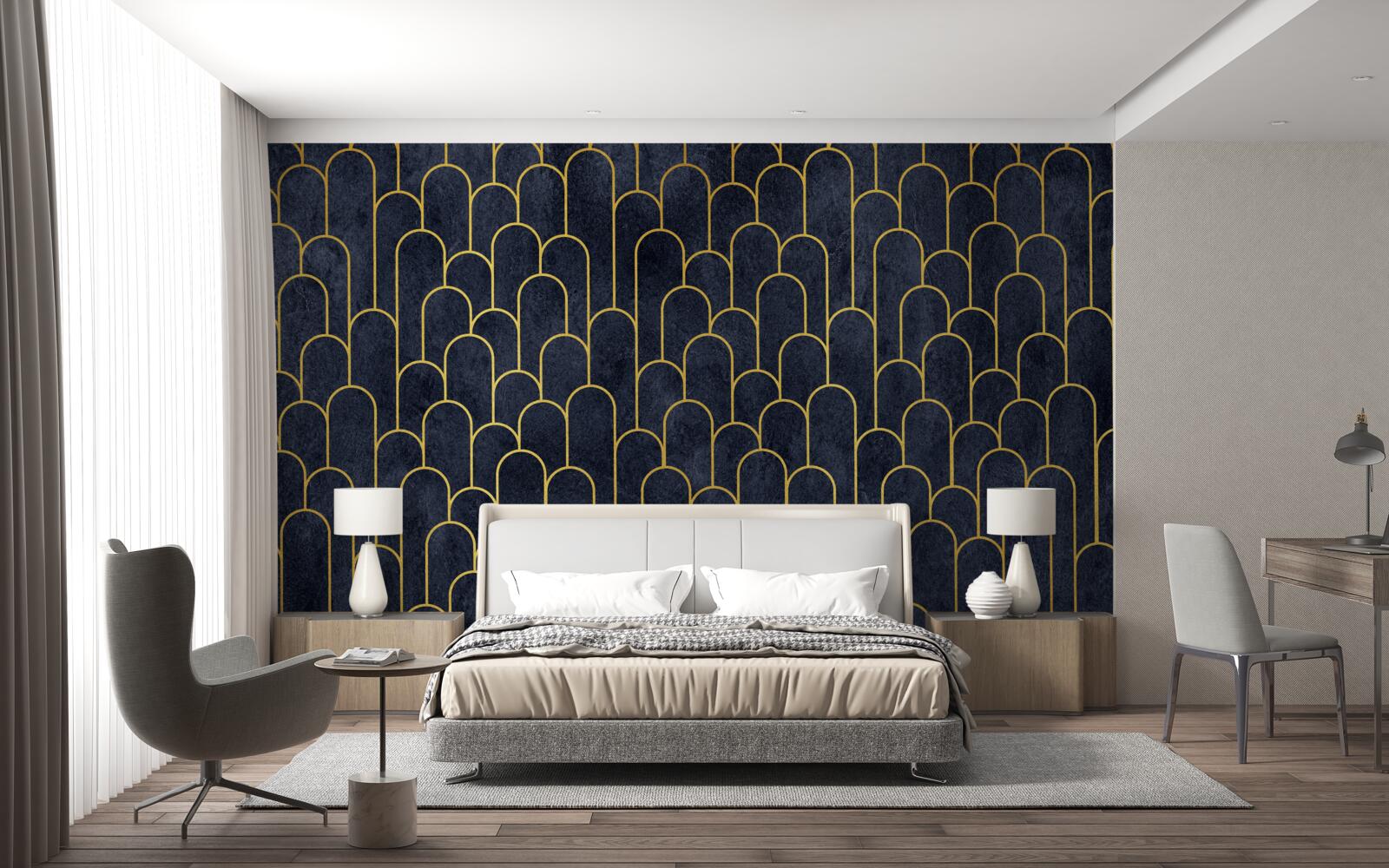 Fototapet coloane semicirculare albastre din bronz