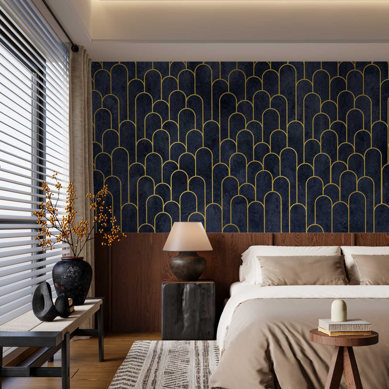 Fototapet coloane semicirculare albastre din bronz