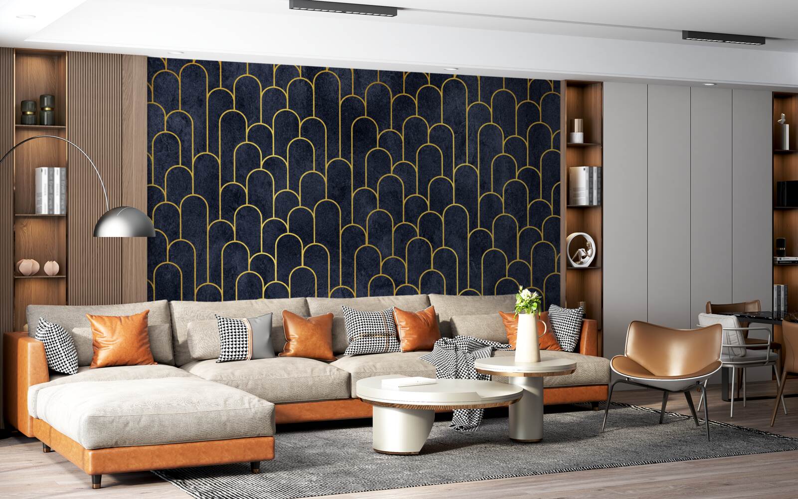 Fototapet coloane semicirculare albastre din bronz