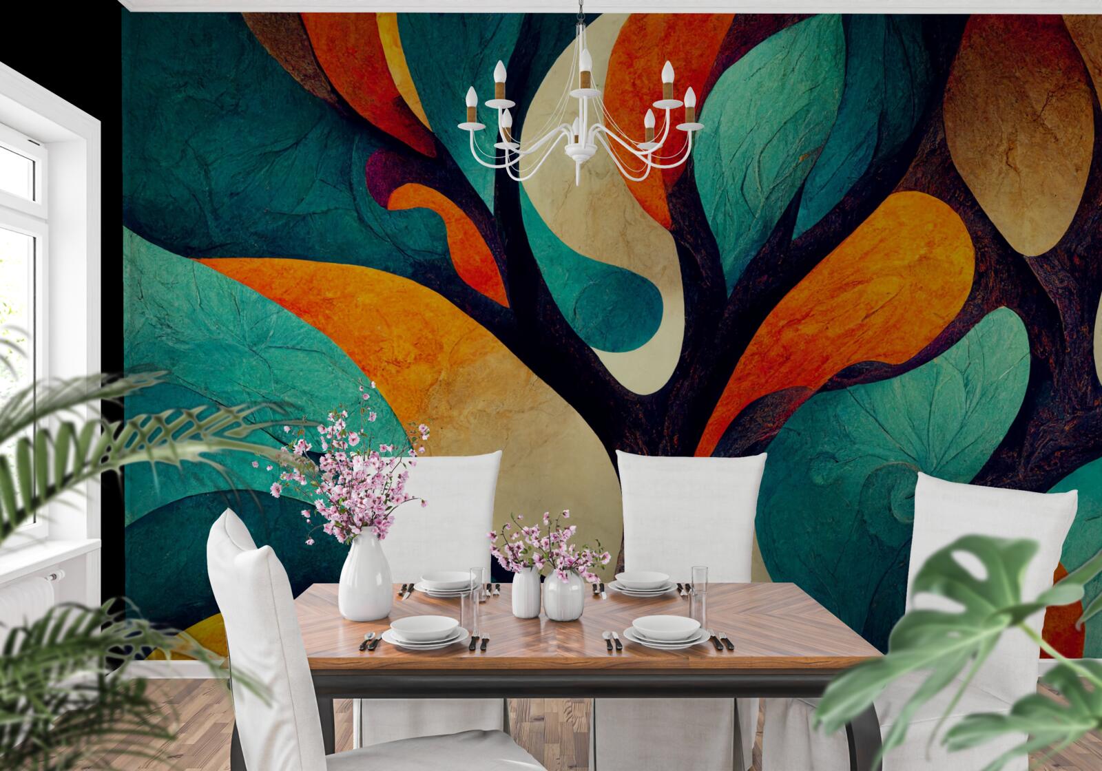 Fototapet abstractizare a unui copac de toamnă pe un câmp