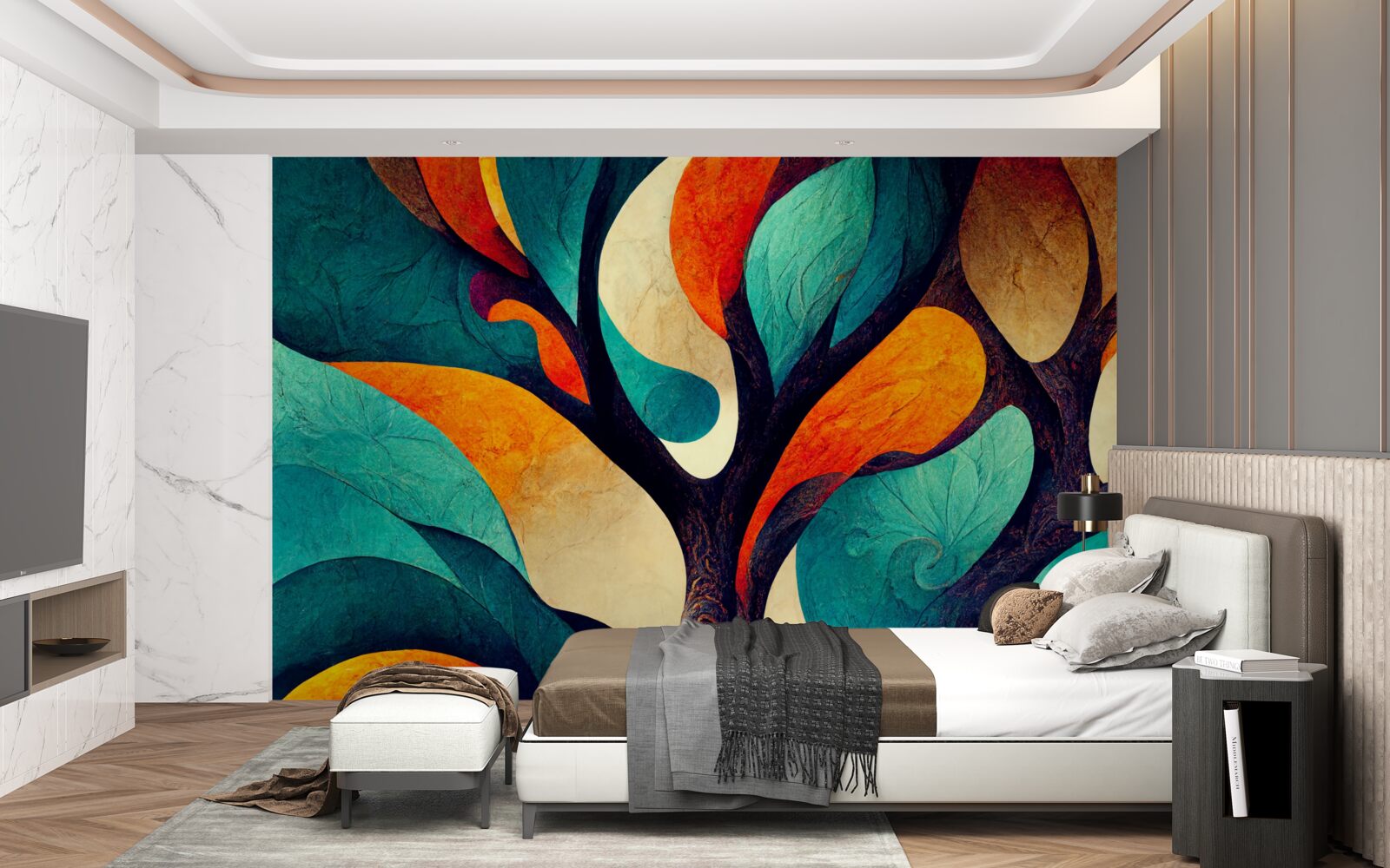 Fototapet abstractizare a unui copac de toamnă pe un câmp