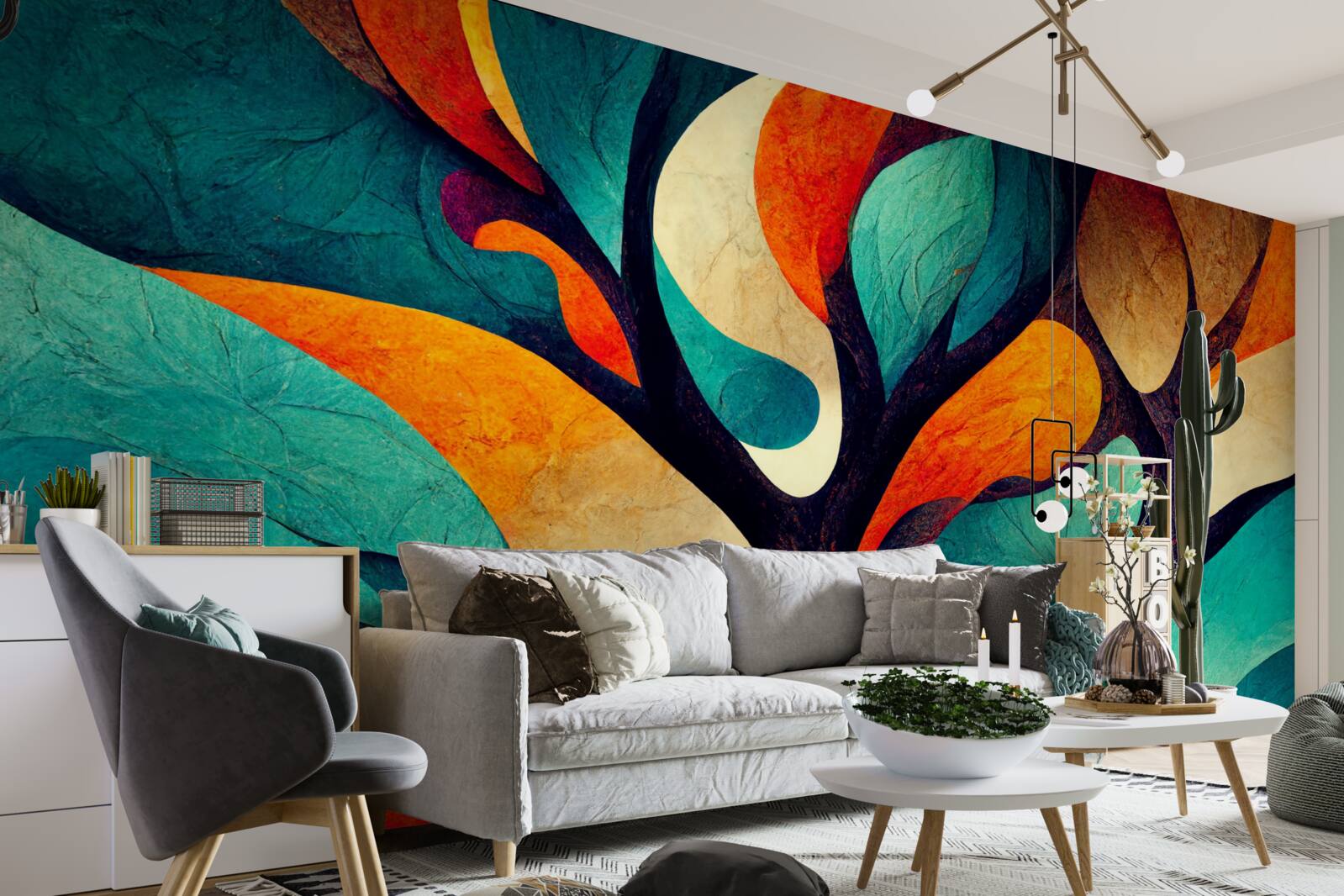 Fototapet abstractizare a unui copac de toamnă pe un câmp