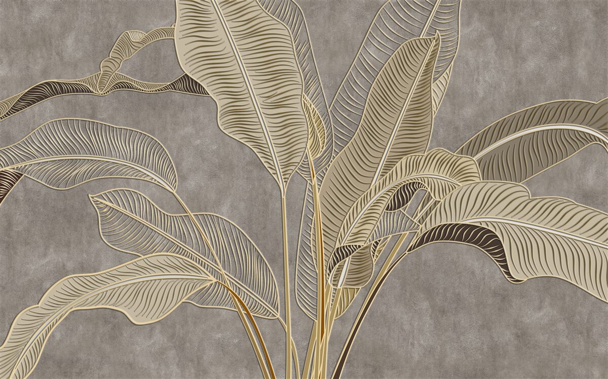 Fototapet frunze maro pe un fundal gri