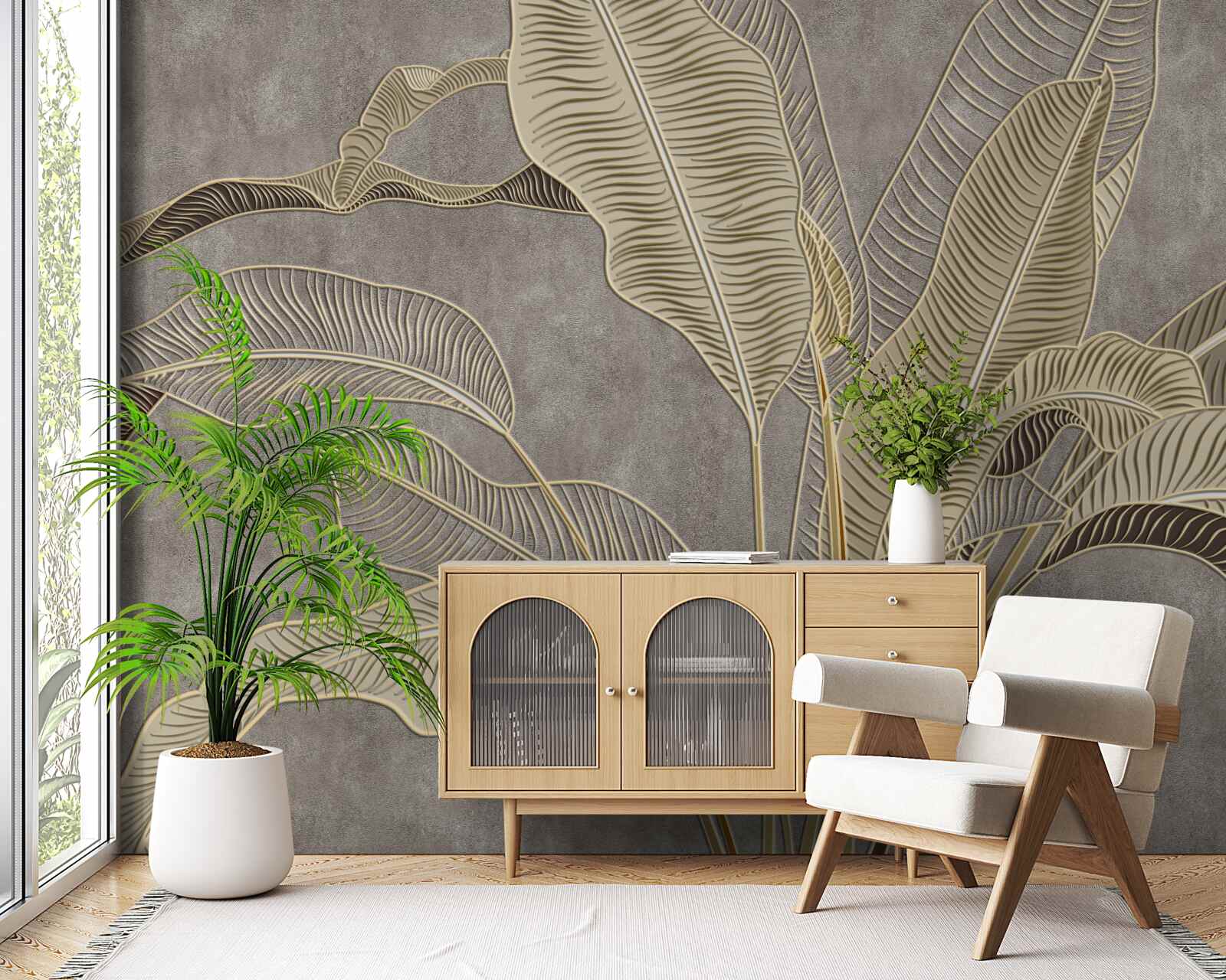 Fototapet frunze maro pe un fundal gri