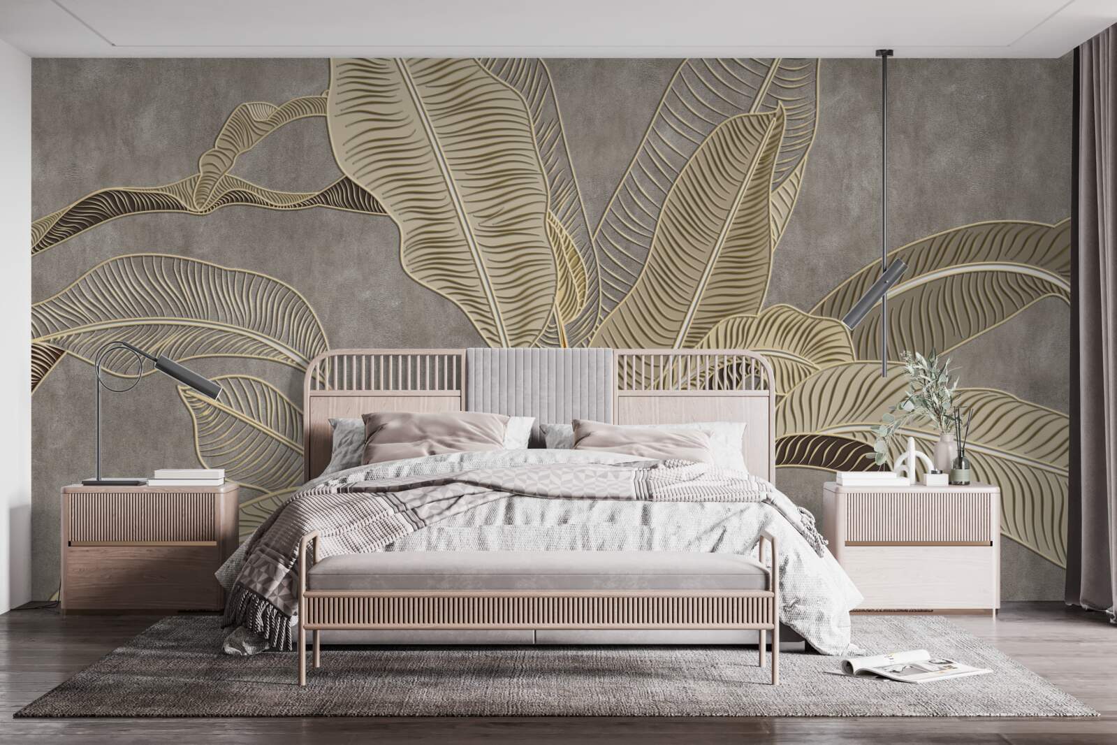 Fototapet frunze maro pe un fundal gri