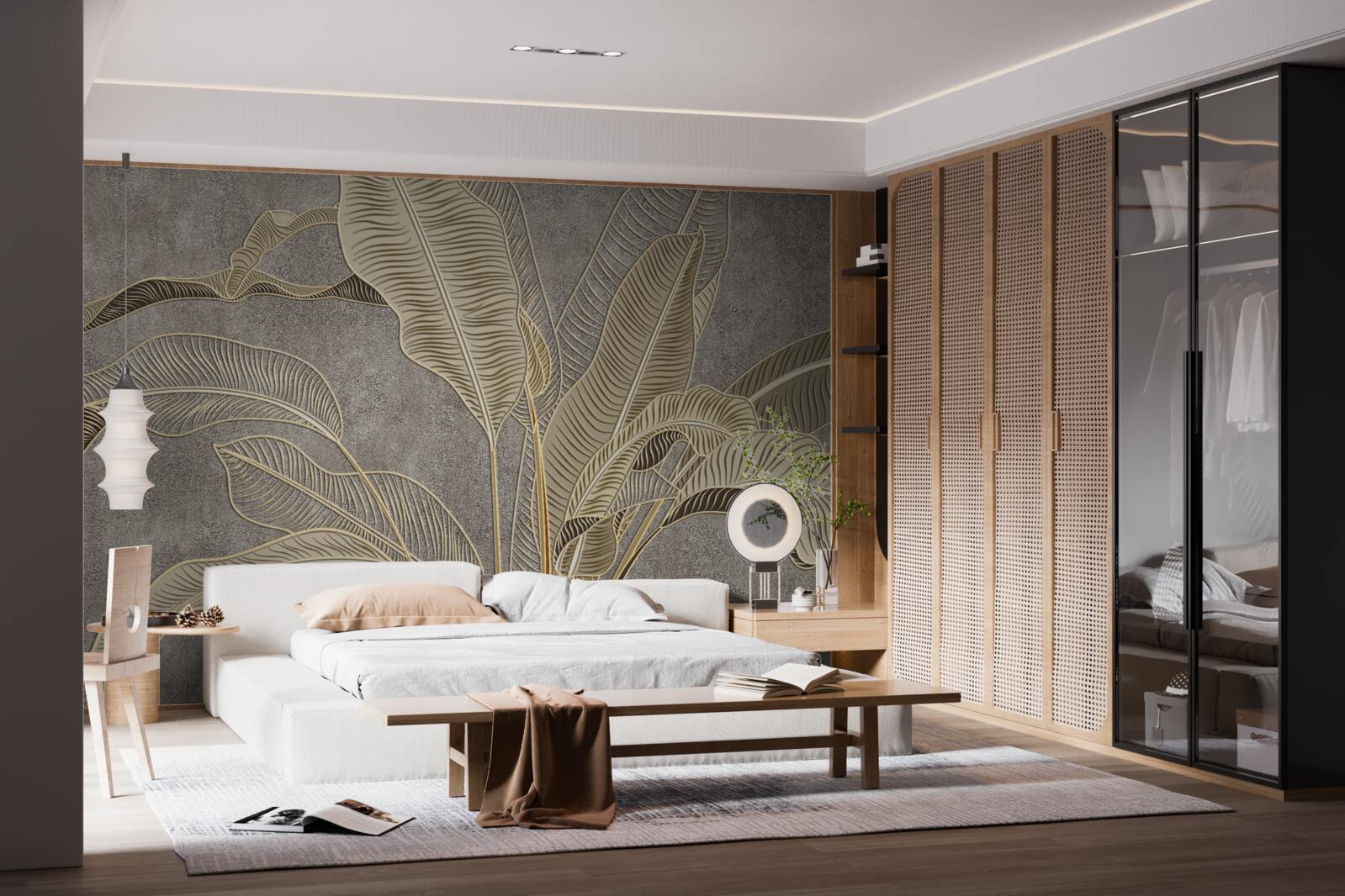 Fototapet frunze maro pe un fundal gri