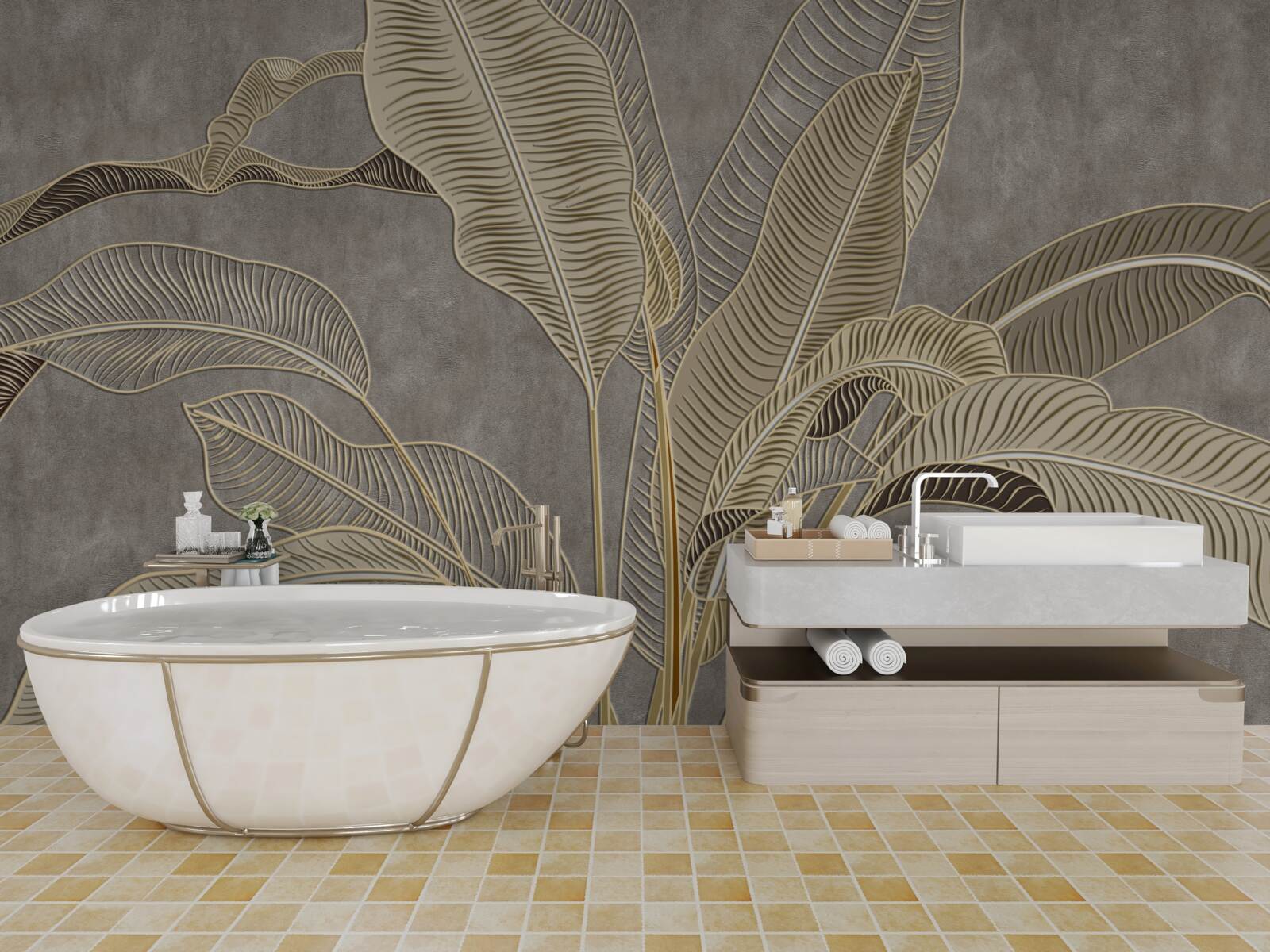 Fototapet frunze maro pe un fundal gri