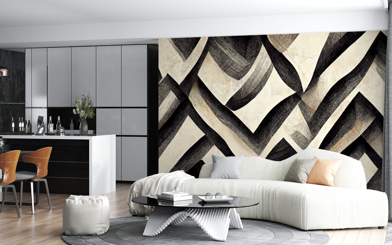 Fototapet munți negri învăluiți în ceață