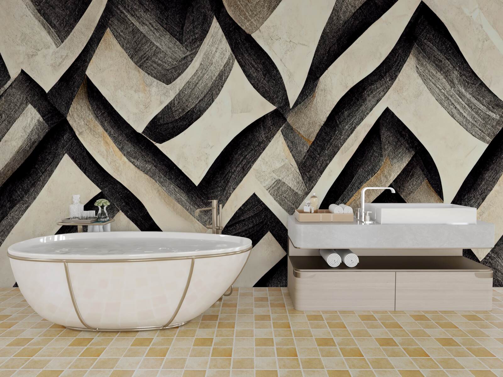 Fototapet munți negri învăluiți în ceață