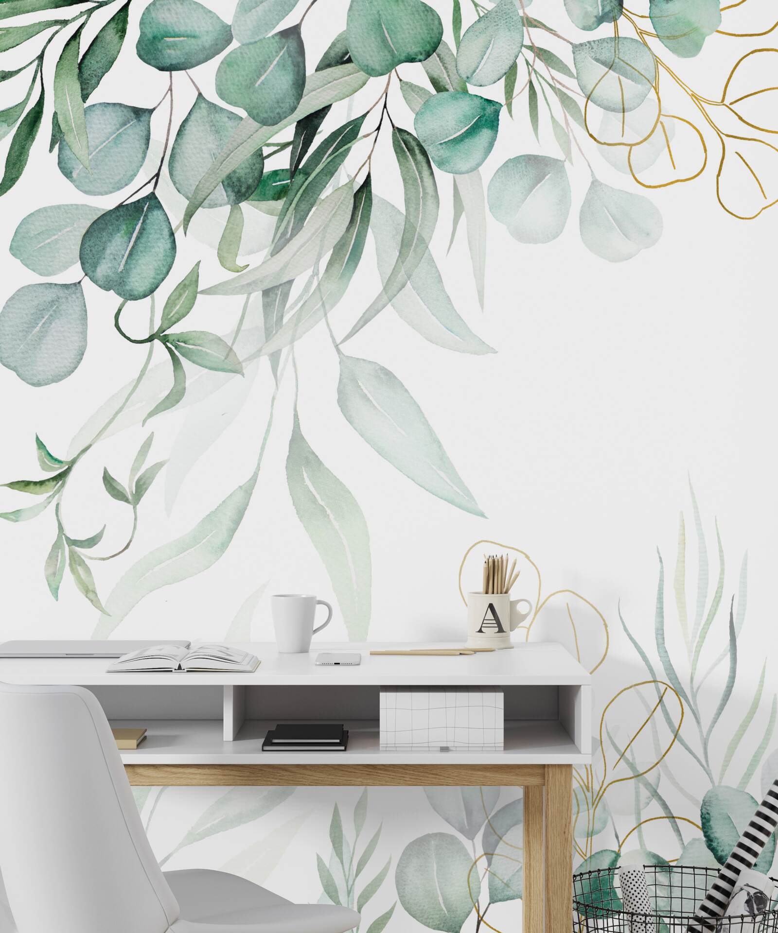 Fototapet frunzele de eucalipt sunt de culoare verde și galbenă