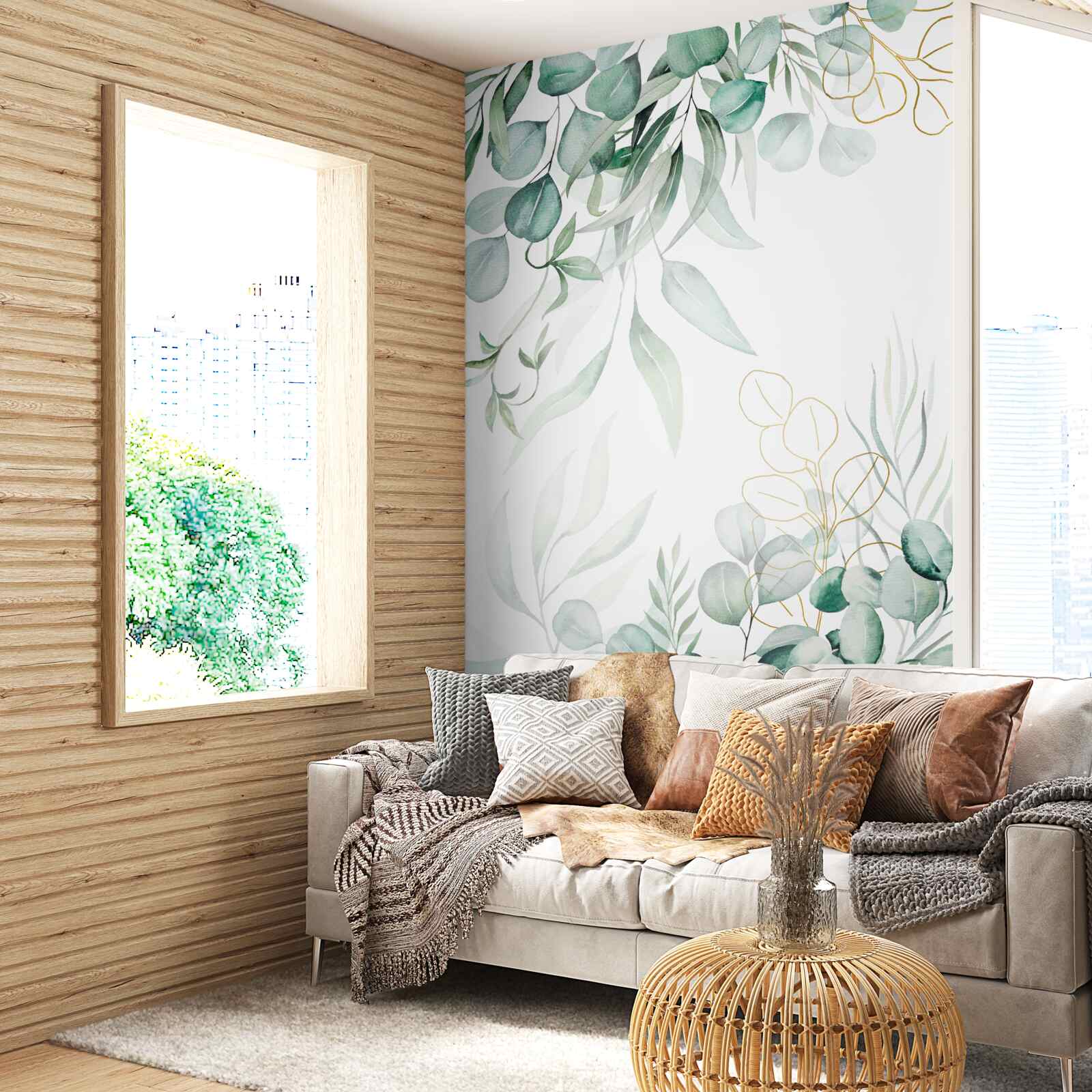 Fototapet frunzele de eucalipt sunt de culoare verde și galbenă