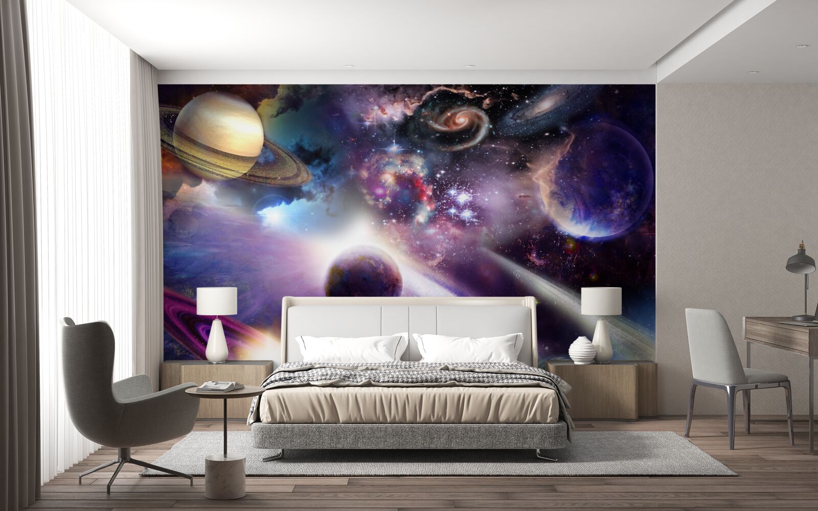 Fototapet spațiul este infinit și plin de planete luminoase