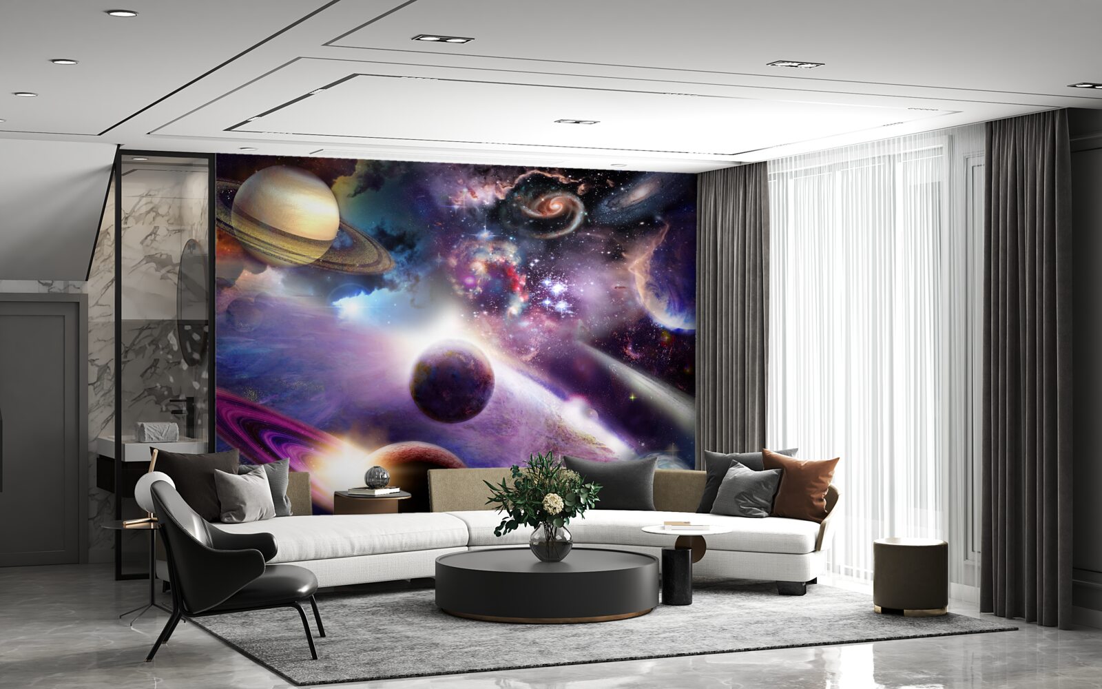 Fototapet spațiul este infinit și plin de planete luminoase