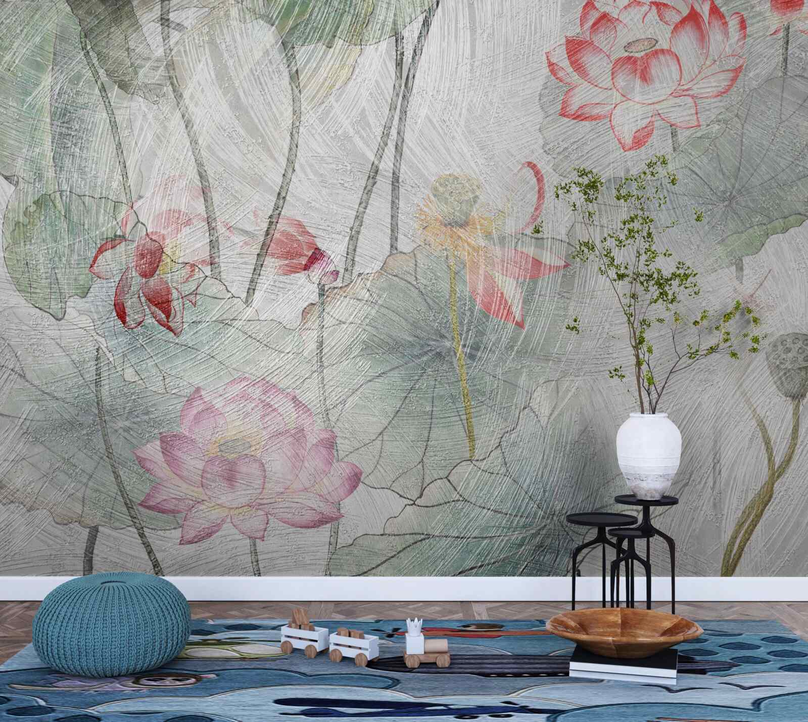 Fototapet flori de mac pictate în acuarelă