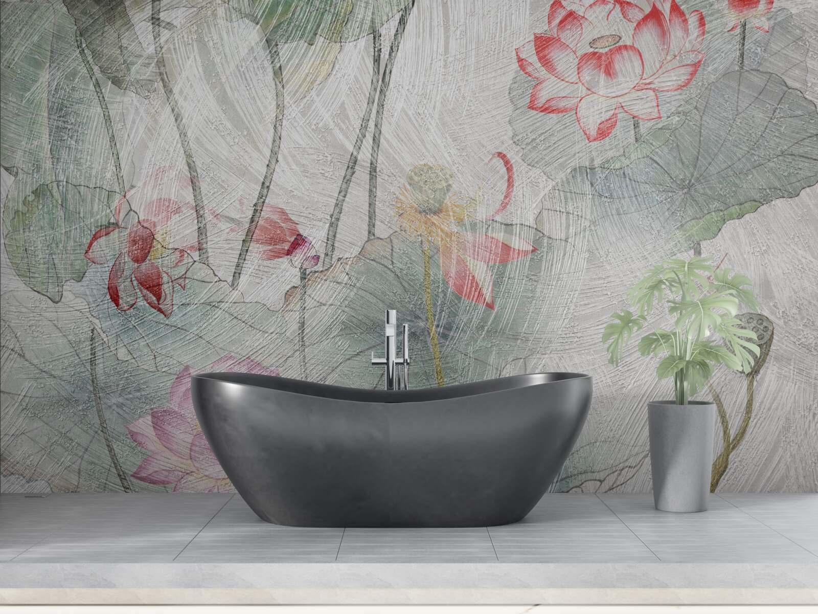 Fototapet flori de mac pictate în acuarelă