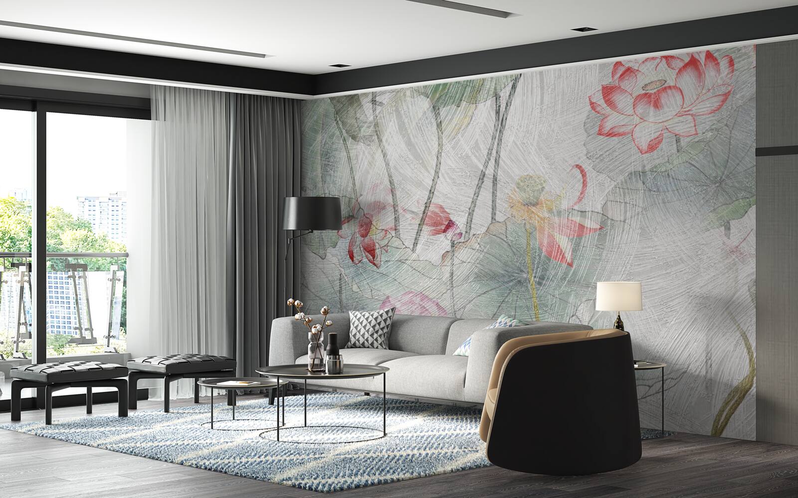 Fototapet flori de mac pictate în acuarelă