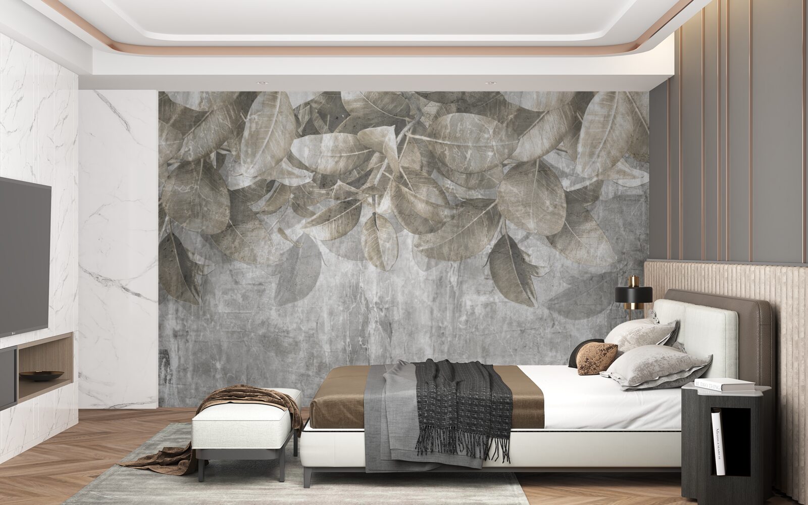 Fototapet frunzele de eucalipt cad la pământ