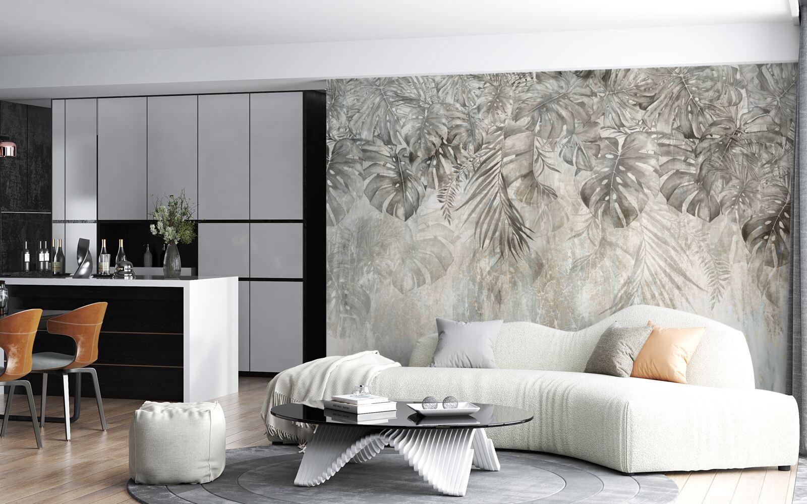 Fototapet frunze care cad prin ceața junglei