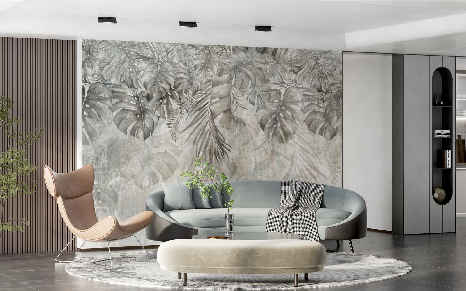 Fototapet frunze care cad prin ceața junglei