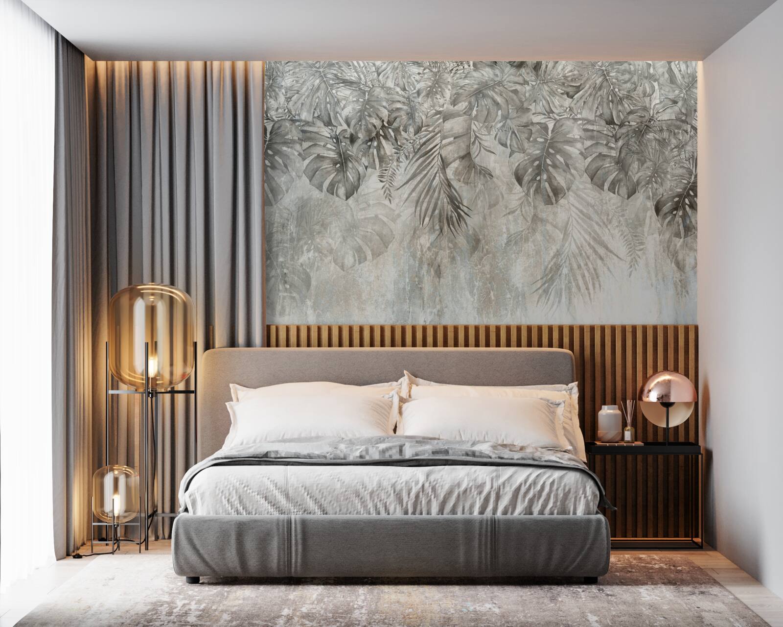 Fototapet frunze care cad prin ceața junglei