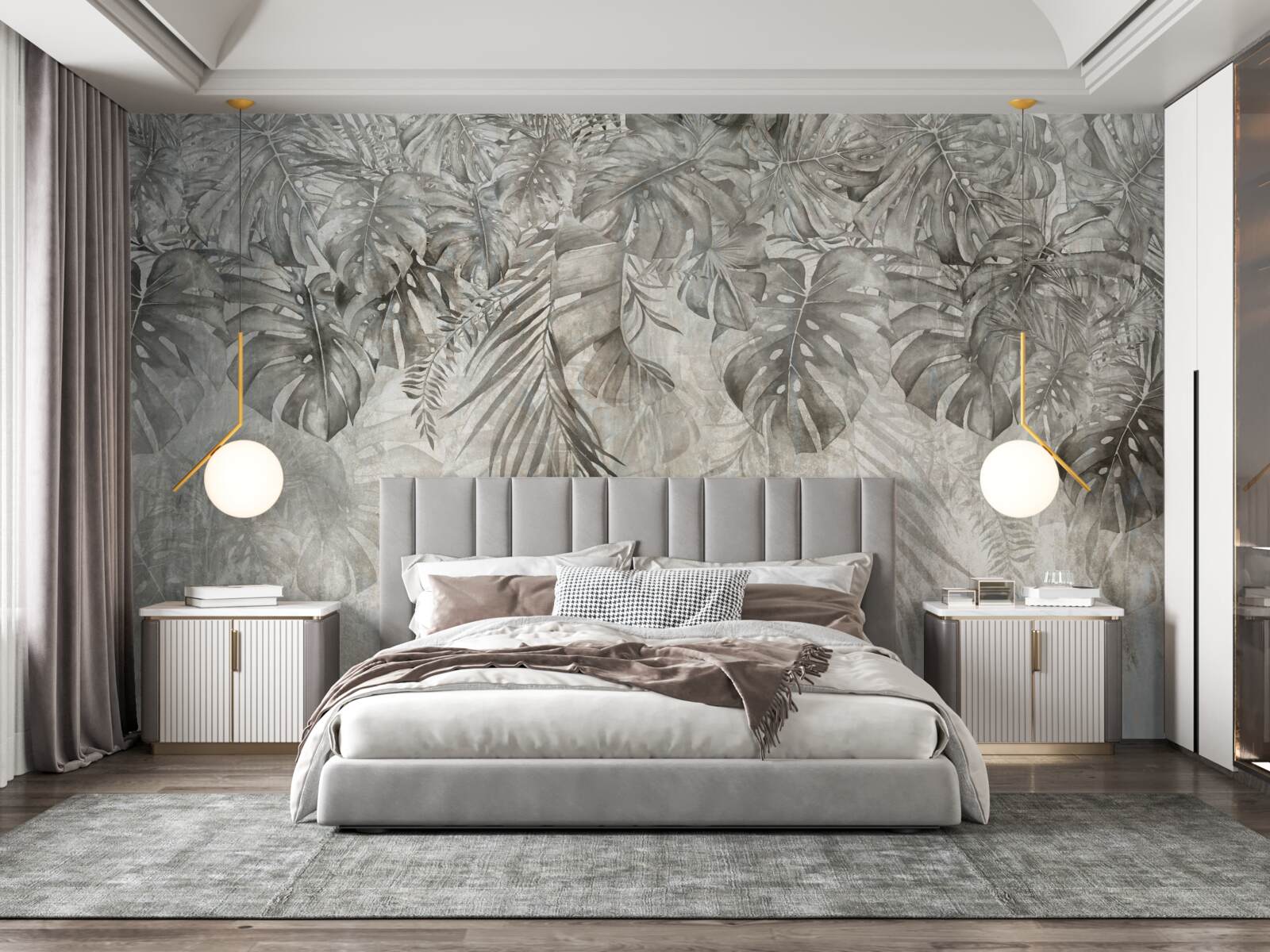 Fototapet frunze care cad prin ceața junglei