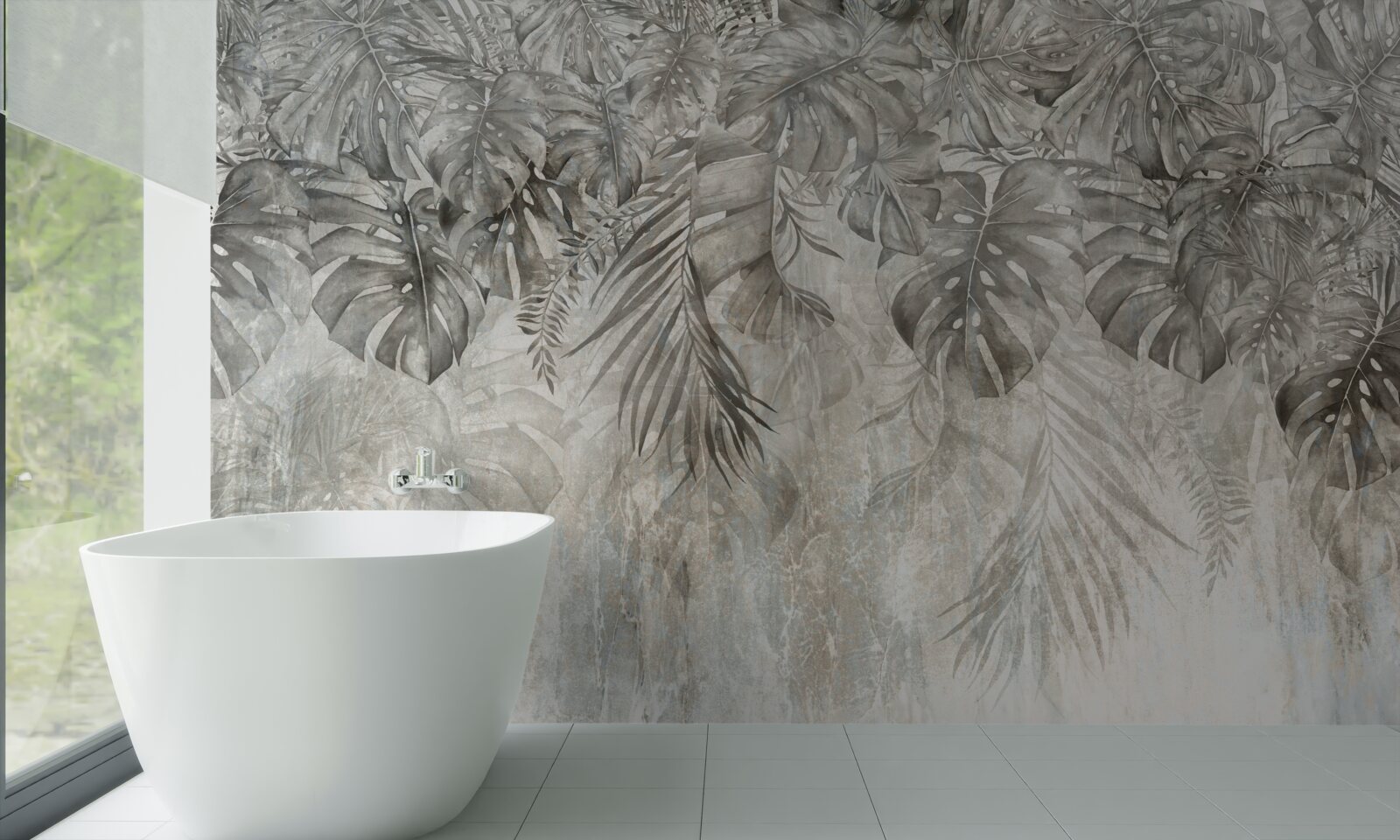 Fototapet frunze care cad prin ceața junglei